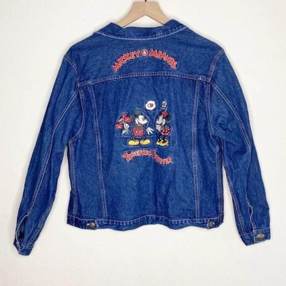 Disney Mickey & Minnie Together Forever Embroidered Denim Jean Jack Size Small - Picture 1 of 3